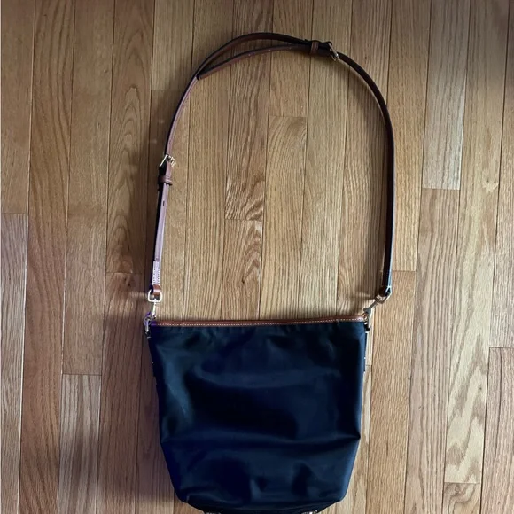 Dooney & Bourke Black with Brown Nylon Crossbody Hobo Bag.   NWOT - Picture 6 of 10